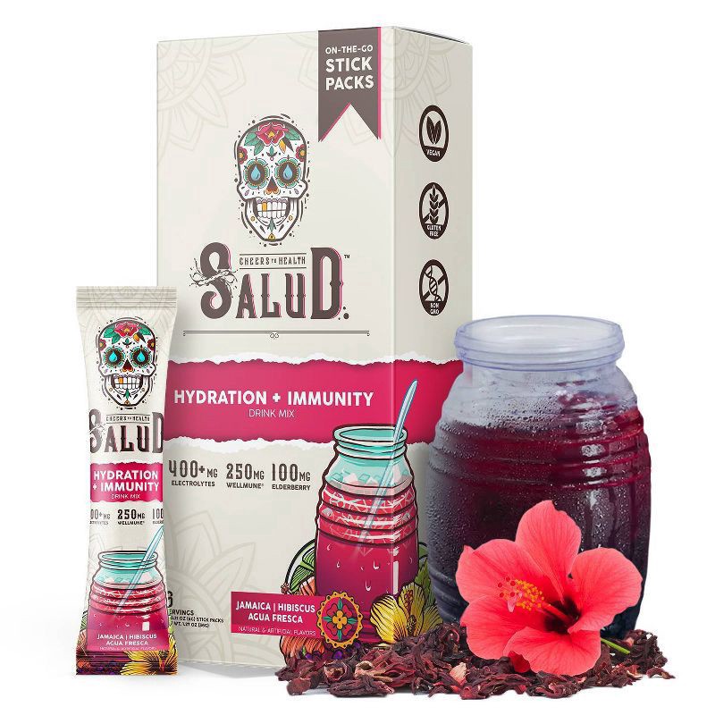 slide 1 of 6, Salud Hydration + Immunity Jamaica/Hibiscus Agua Fresca Drink Mix 6 - 0.21 oz Stick Packs, 6 ct