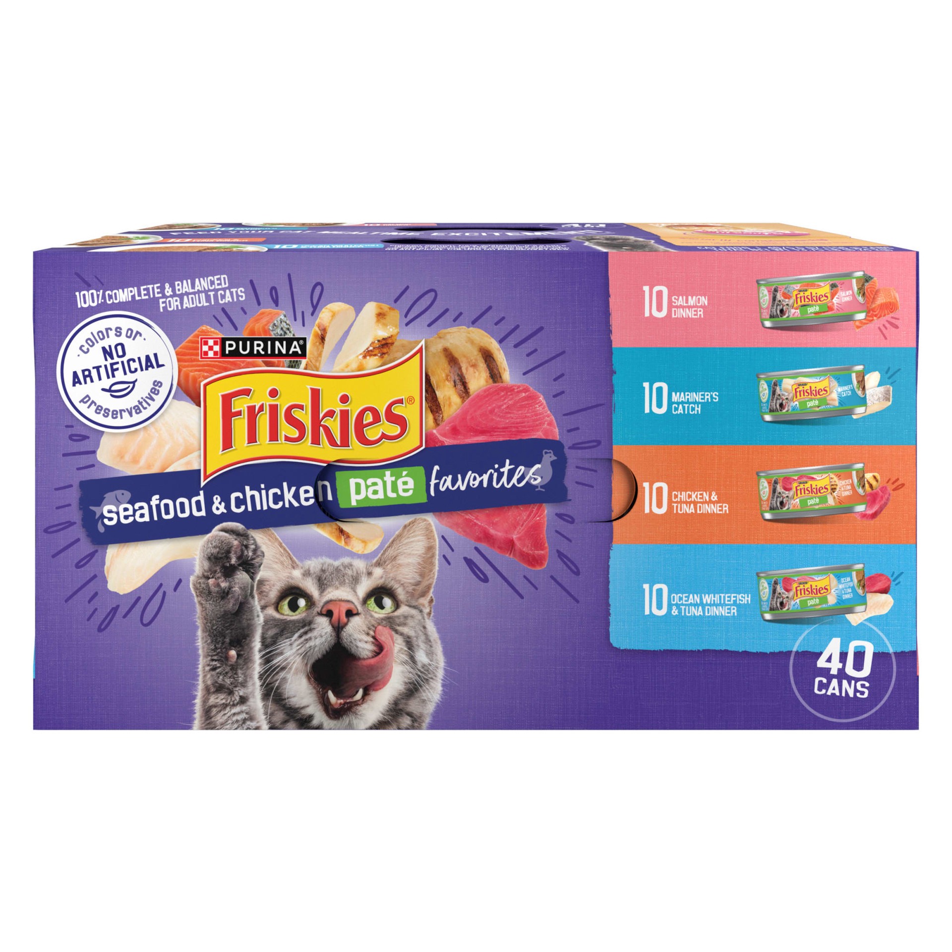 slide 1 of 9, Friskies Purina Friskies Wet Cat Food Pate Variety Pack Seafood and Chicken Pate Favorites, 13.75 lb