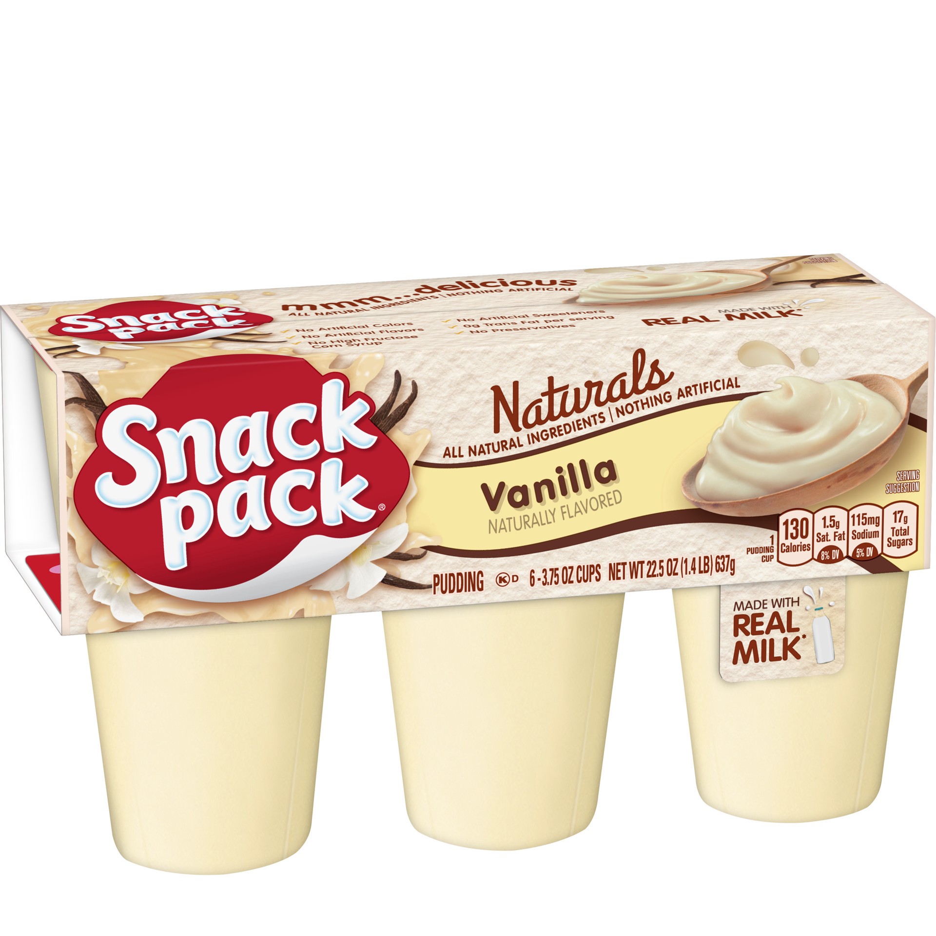 slide 3 of 5, Snack Pack Naturals 6 Pack Vanilla Pudding 6 ea, 6 ct