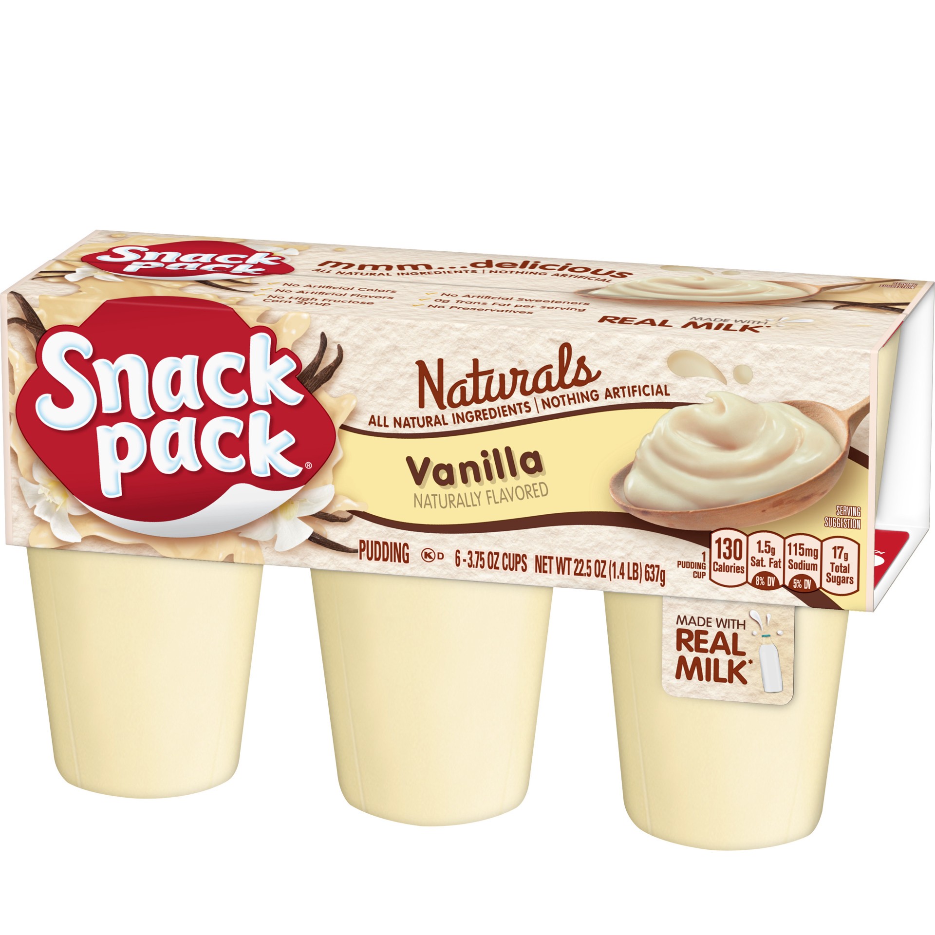 slide 2 of 5, Snack Pack Naturals 6 Pack Vanilla Pudding 6 ea, 6 ct