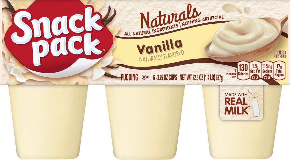 slide 1 of 5, Snack Pack Naturals 6 Pack Vanilla Pudding 6 ea, 6 ct