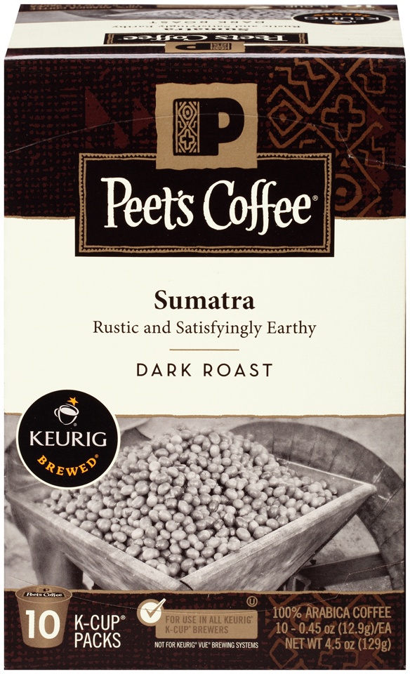 slide 1 of 6, Peet's Coffee, 100% Arabica, Dark Roast, Sumatra, K-Cup Packs - 10 ct, 10 ct; 0.45 oz