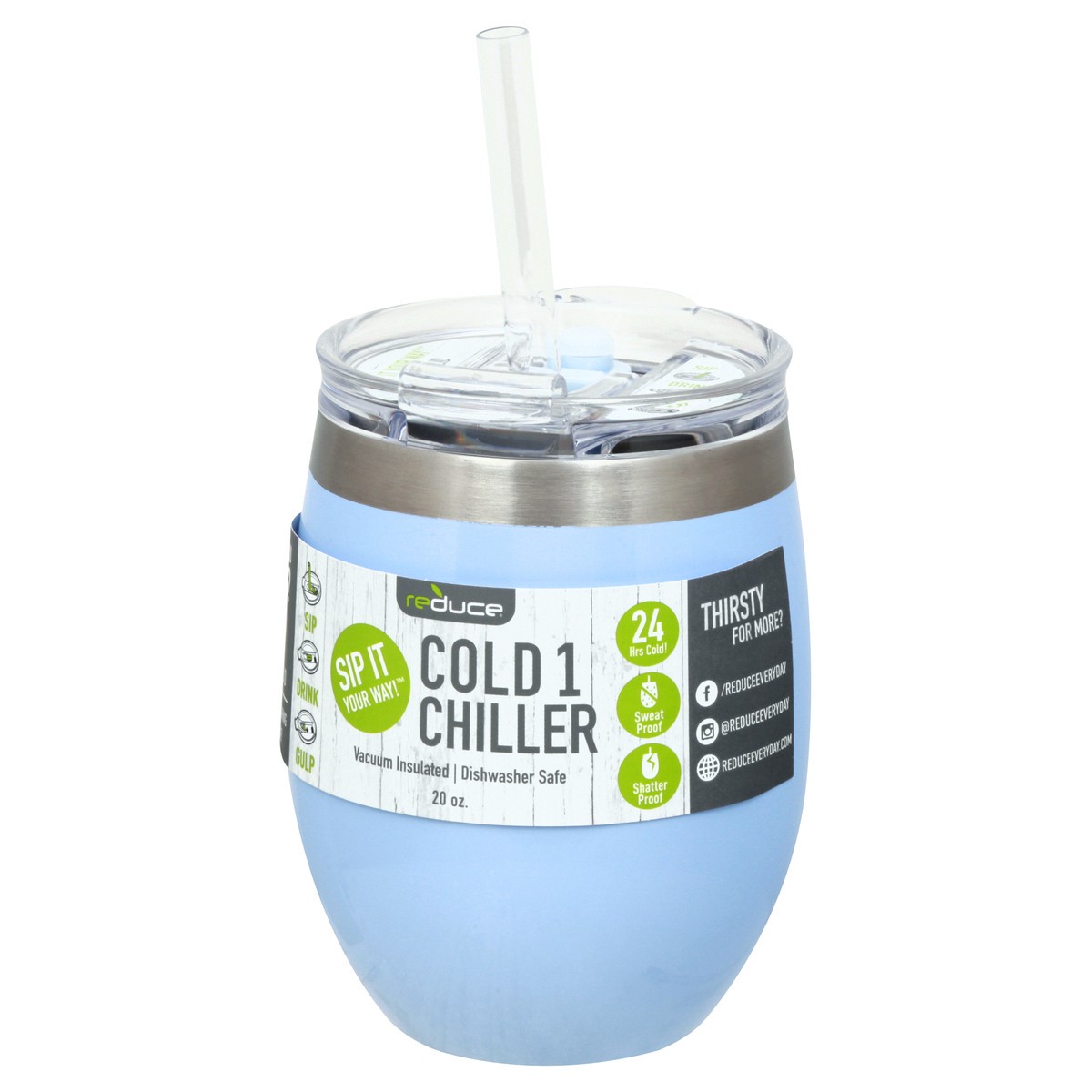 slide 9 of 11, Reduce Cold1 Stainless Steel Chiller with Straw, Glacier, 20 oz