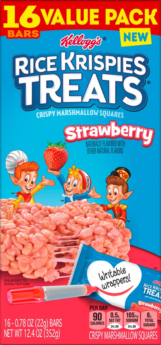 slide 5 of 11, Rice Krispies Treats Kellogg's Rice Krispies Treats Marshmallow Snack Bars, Strawberry, 12.4 oz, 16 Count, 12.4 oz