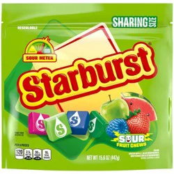 STARBURST Sour Fruit Chews Chewy Candy, Sharing Size, 15.6 Oz Resealable Bag