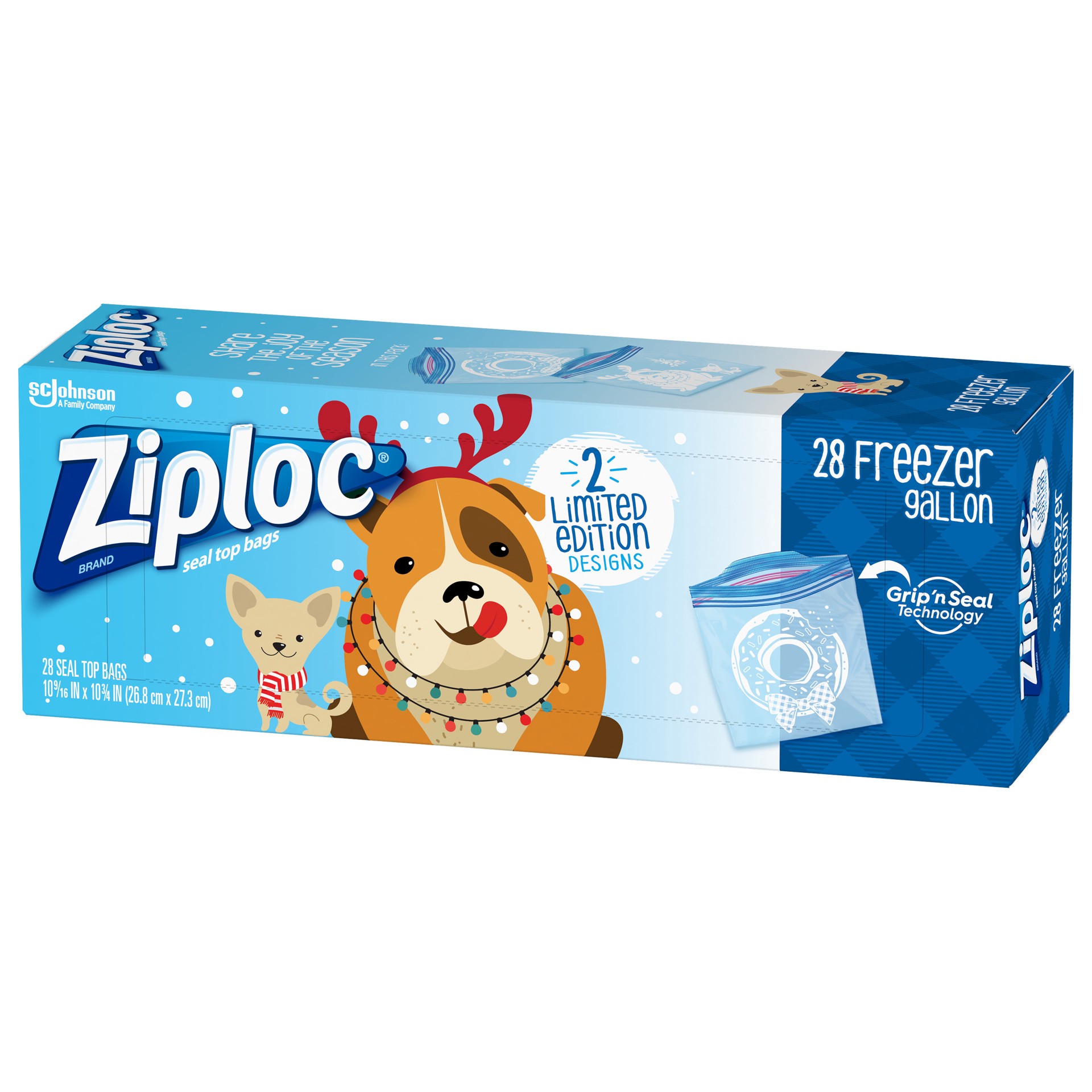 slide 4 of 4, Ziploc Brand Freezer Bags Holiday, Gallon, 28 Count, 