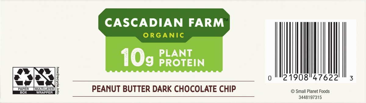 slide 4 of 14, Cascadian Farm Organic Peanut Butter Dark Chocolate Chip Protein Bars, Non-GMO, 5 Bars, 8.85 oz., 5 ct