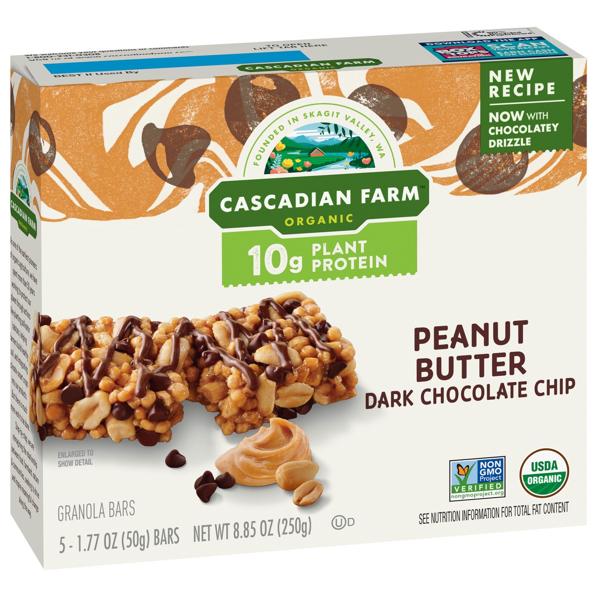 slide 9 of 14, Cascadian Farm Organic Peanut Butter Dark Chocolate Chip Protein Bars, Non-GMO, 5 Bars, 8.85 oz., 5 ct