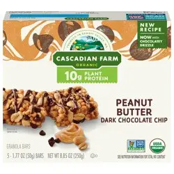 Cascadian Farm Organic Peanut Butter Dark Chocolate Chip Protein Bars, Non-GMO, 5 Bars, 8.85 oz.