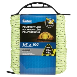KingCord 1/4" x 100' Reflective Diamond Braid Polypropylene Rope and Rope Holder, Yellow