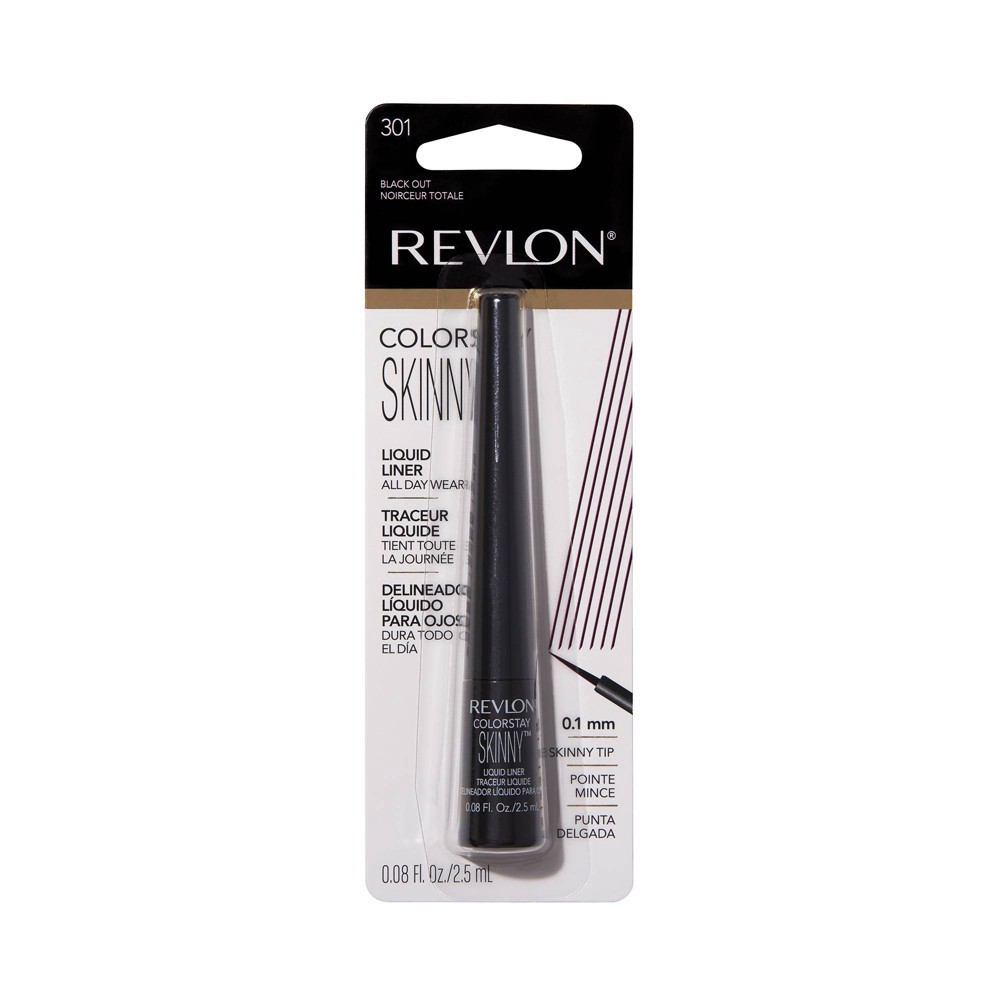 slide 4 of 4, Revlon ColorStay Skinny Liquid Eyeliner, Skinny Tip, All Day Wear 301 Black Out - 0.08oz, 0.08 fl oz