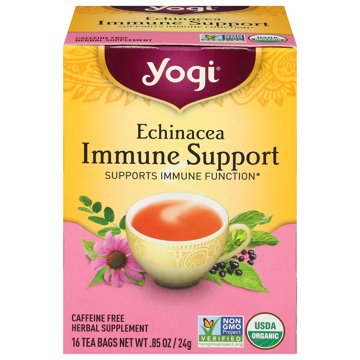 slide 1 of 9, Yogi Immune Support Echinacea Herbal Tea 16 Tea Bags, 16 ct
