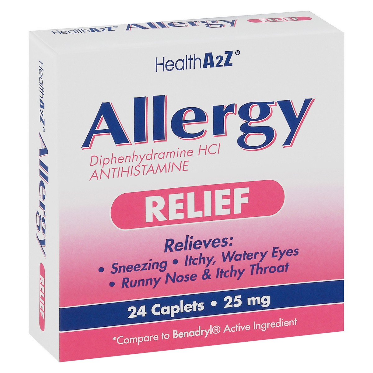 slide 13 of 13, HealthA2Z Caplets 25 mg Allergy Relief Antihistamine 24 Caplets 24 ea, 24 ct