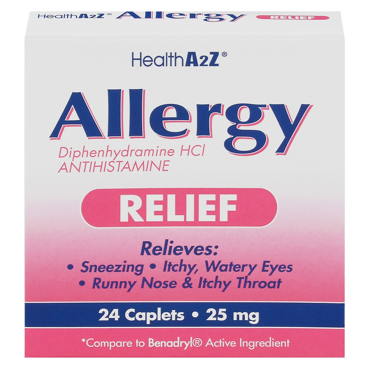 slide 1 of 13, HealthA2Z Caplets 25 mg Allergy Relief Antihistamine 24 Caplets 24 ea, 24 ct