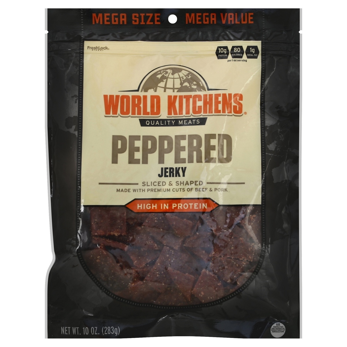 slide 1 of 3, World Kitchens 10Oz World Kitchen Beef & Pork Peppered Jerky 1/1Ct, 