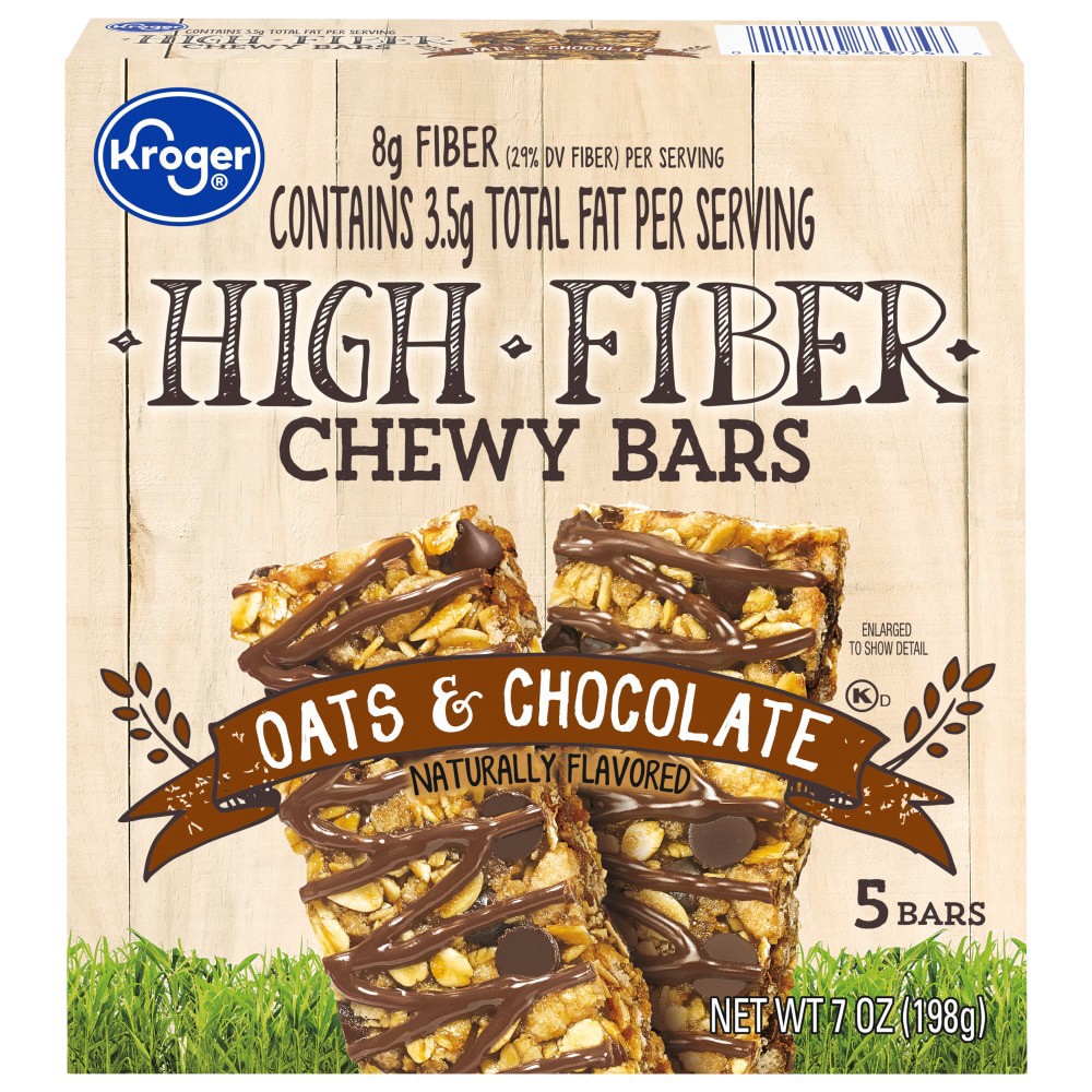slide 1 of 2, Kroger High Fiber Chewy Oats & Chocolate Bars, 5 ct; 1.4 oz