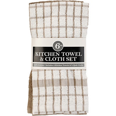 slide 1 of 1, Ritz Taupe Cotton Kitchen Towel & Cloth Set, 6 ct