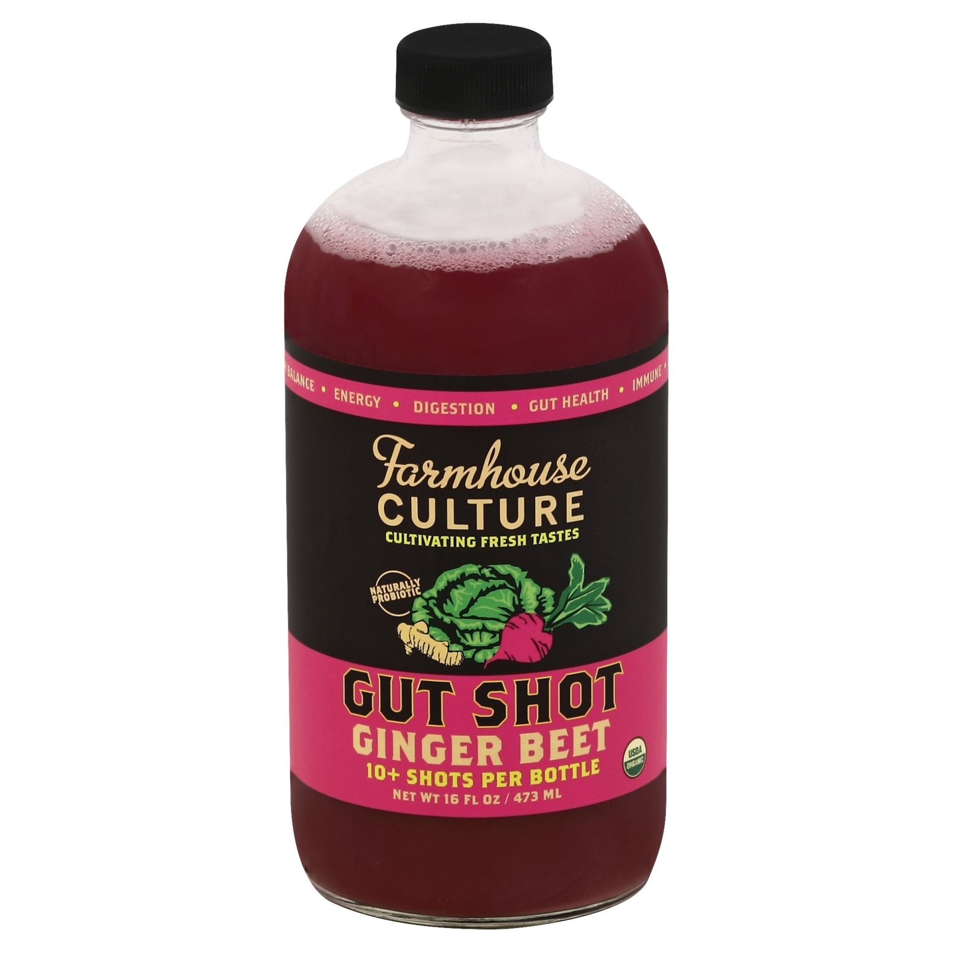 slide 1 of 1, Farmhouse Culture Organic Gut Shots Ginger Beet, 16 fl oz