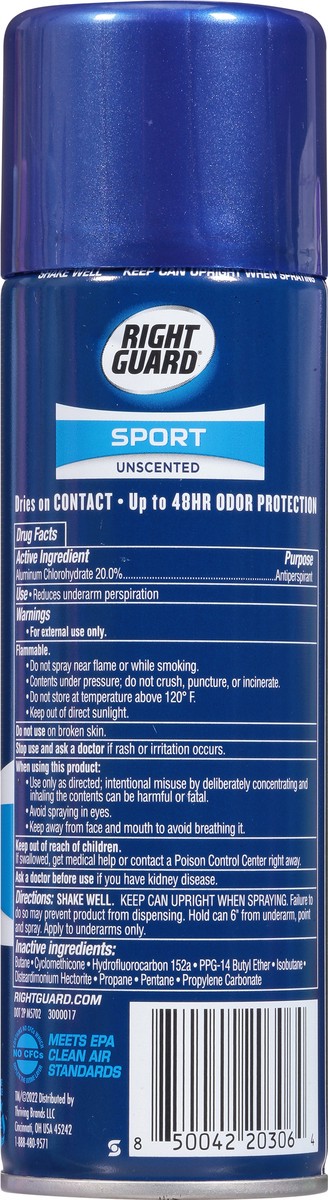 slide 7 of 13, Right Guard Sport Unscented Antiperspirant Aerosol Spray for Men, 6 oz, 6 oz