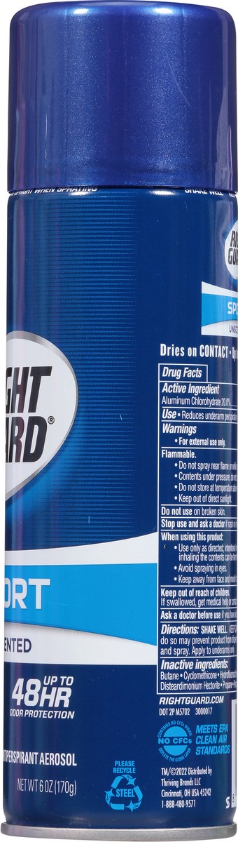 slide 2 of 13, Right Guard Sport Unscented Antiperspirant Aerosol Spray for Men, 6 oz, 6 oz