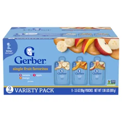 Gerber Stage 2 Baby Food, Single Fruit Favorites Puree Pouches, Variety Pack, 9PK