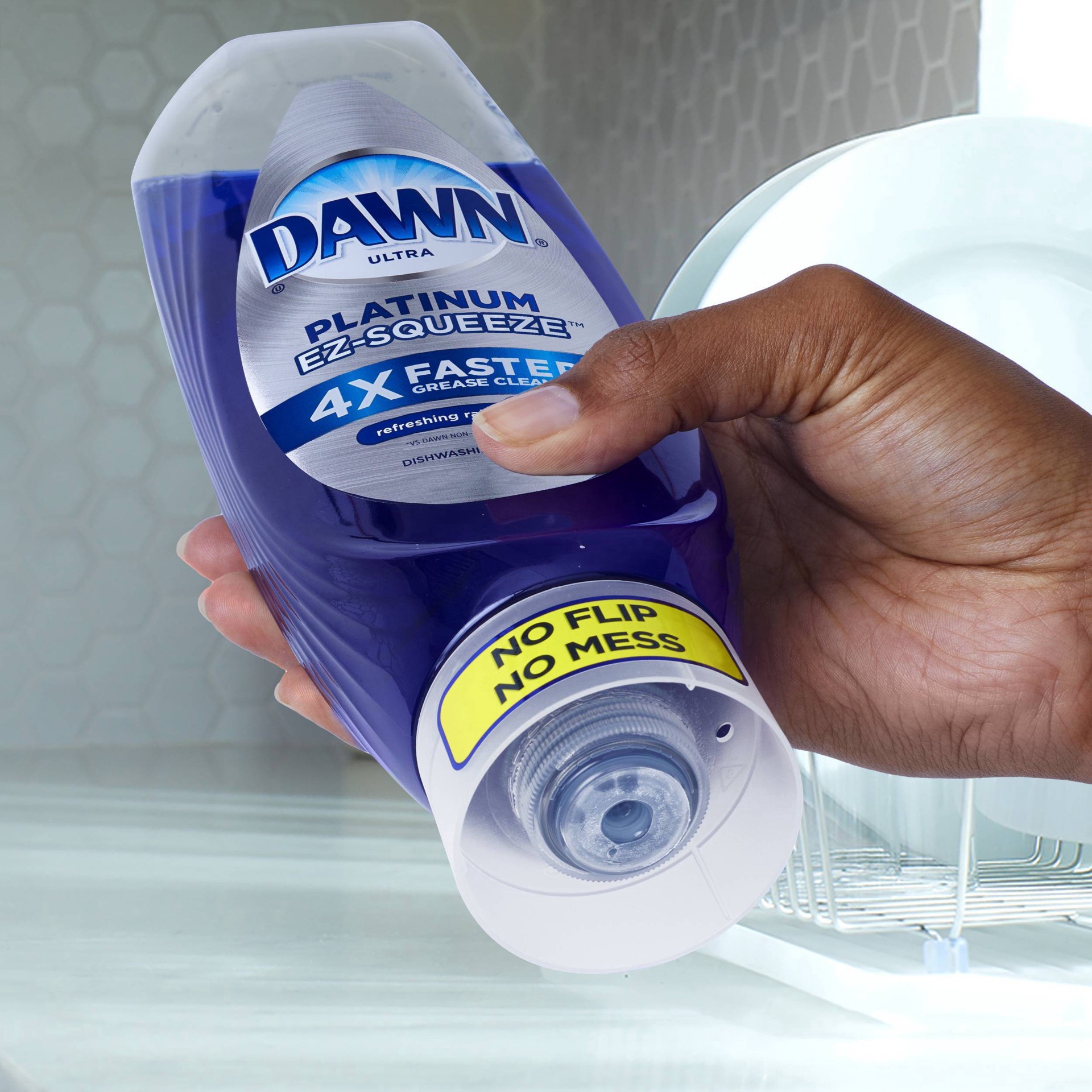 slide 6 of 10, Dawn EZ-Squeeze Platinum Dishwashing Liquid Dish Soap, Refreshing Rain Scent, 24.3 fl oz