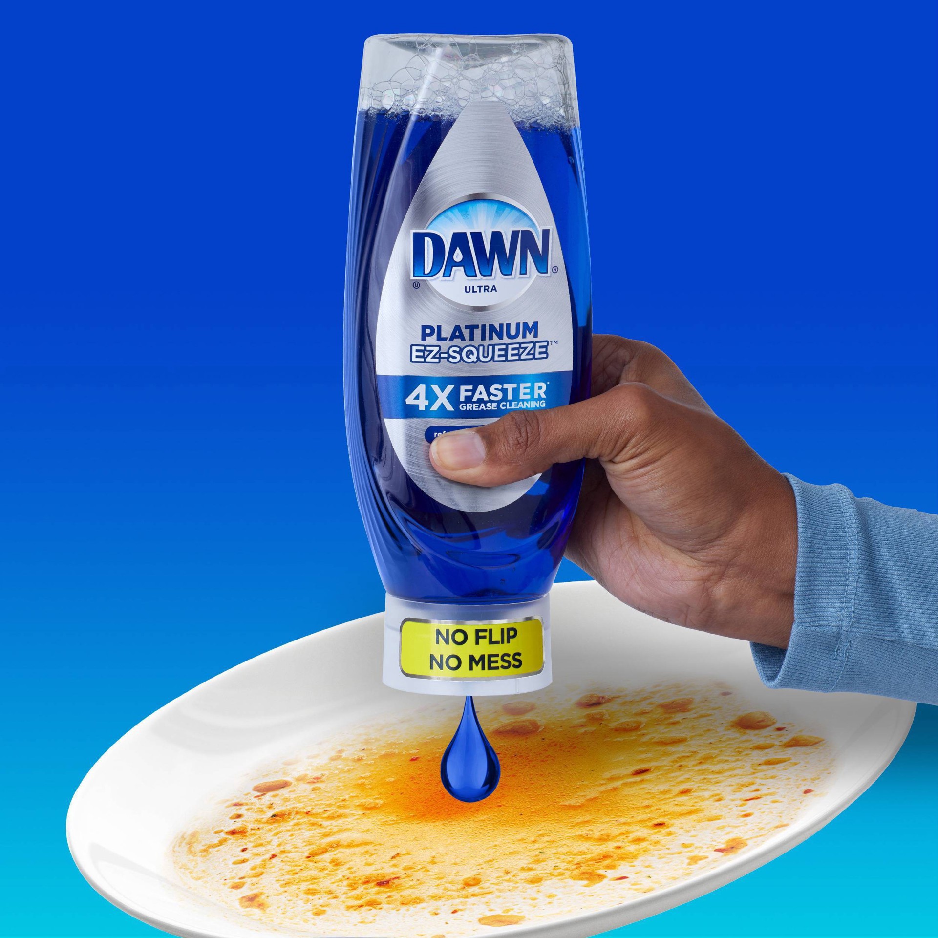 slide 2 of 10, Dawn EZ-Squeeze Platinum Dishwashing Liquid Dish Soap, Refreshing Rain Scent, 24.3 fl oz