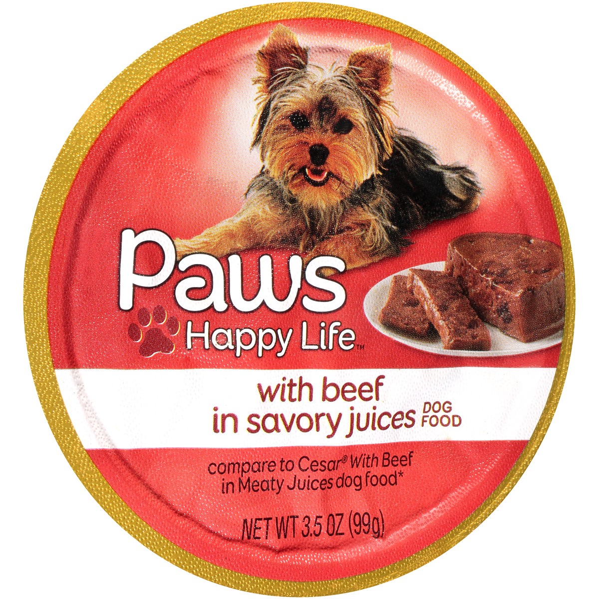 slide 8 of 10, Paws Happy Life Beef In Savory Juices Dog Food, 3.5 oz