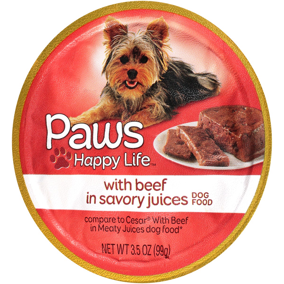 slide 10 of 10, Paws Happy Life Beef In Savory Juices Dog Food, 3.5 oz