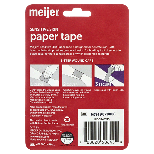 slide 4 of 5, Meijer Sensitive Skin Paper Tape, 1" X 10 Yards, 1 ct