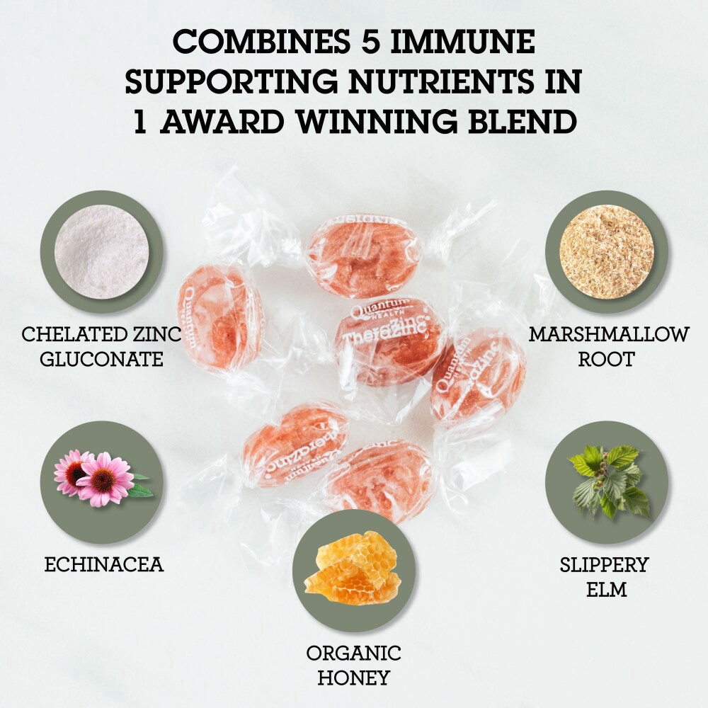 slide 2 of 5, Quantum Health Therazinc, Lozenges, Blood Orange Flavor, 18 ct