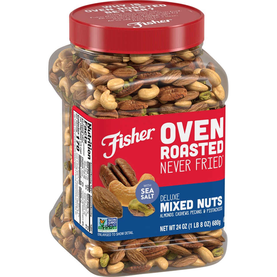 slide 3 of 9, Fisher Oven Roasted Deluxe Mixed Nuts, 24 oz