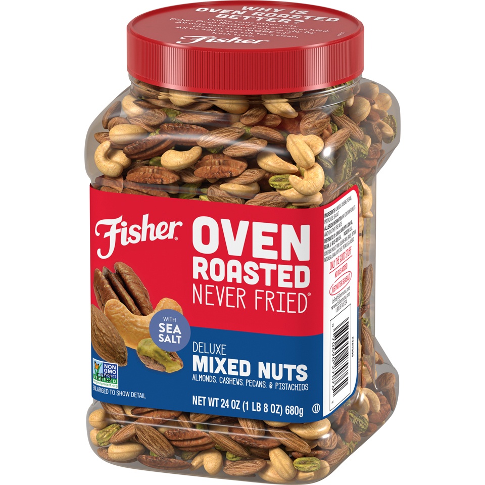 slide 4 of 9, Fisher Oven Roasted Deluxe Mixed Nuts, 24 oz
