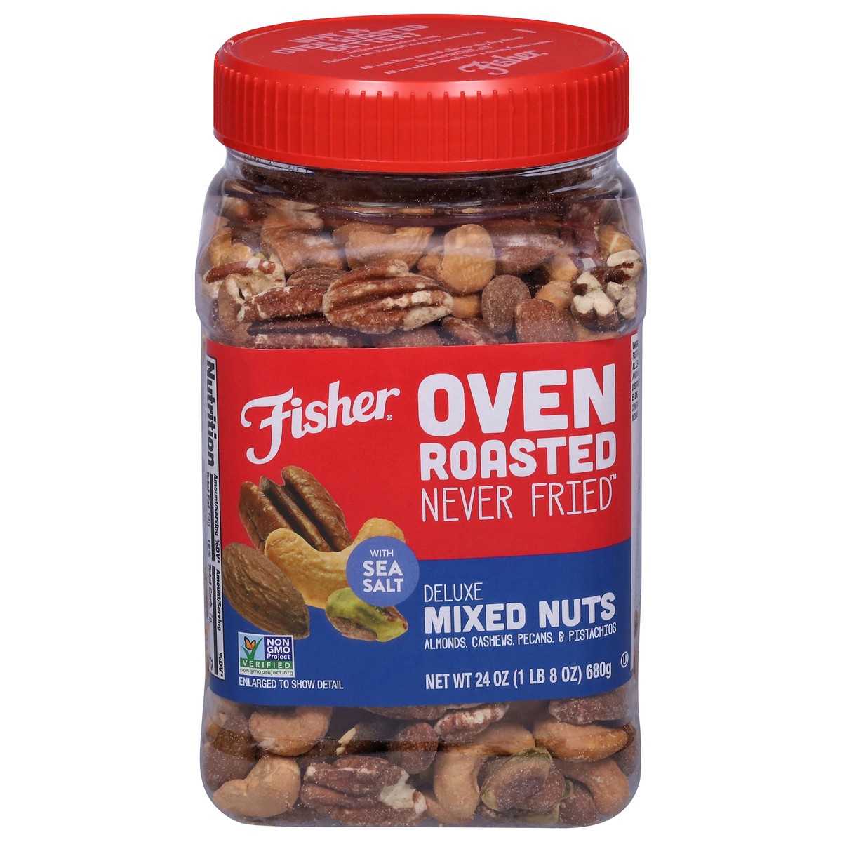 slide 1 of 9, Fisher Oven Roasted Deluxe with Sea Salt Mixed Nuts 24 oz, 24 oz