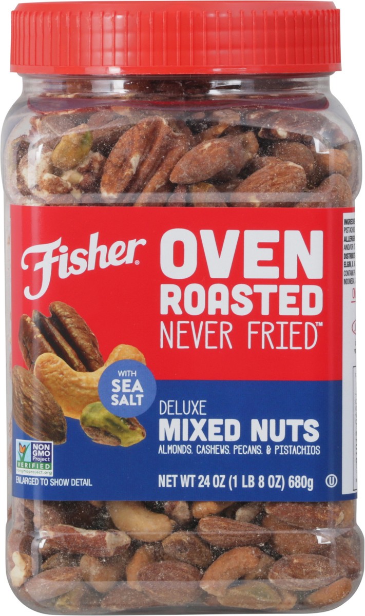 slide 5 of 9, Fisher Oven Roasted Deluxe with Sea Salt Mixed Nuts 24 oz, 24 oz