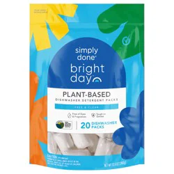 Simply Done Bright Day Plant-Based Dishwasher Detergent Packs - Free & Clear, 20 Count