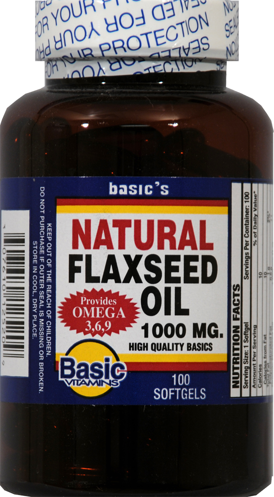 slide 1 of 1, Basic Natural Flaxseed Oil Softgels 1000Mg, 100 ct