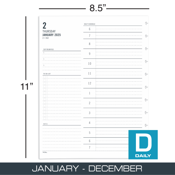 slide 3 of 3, 2025 Tul Discbound Daily Planner Refill Pages, Letter Size, January To December, 1 ct