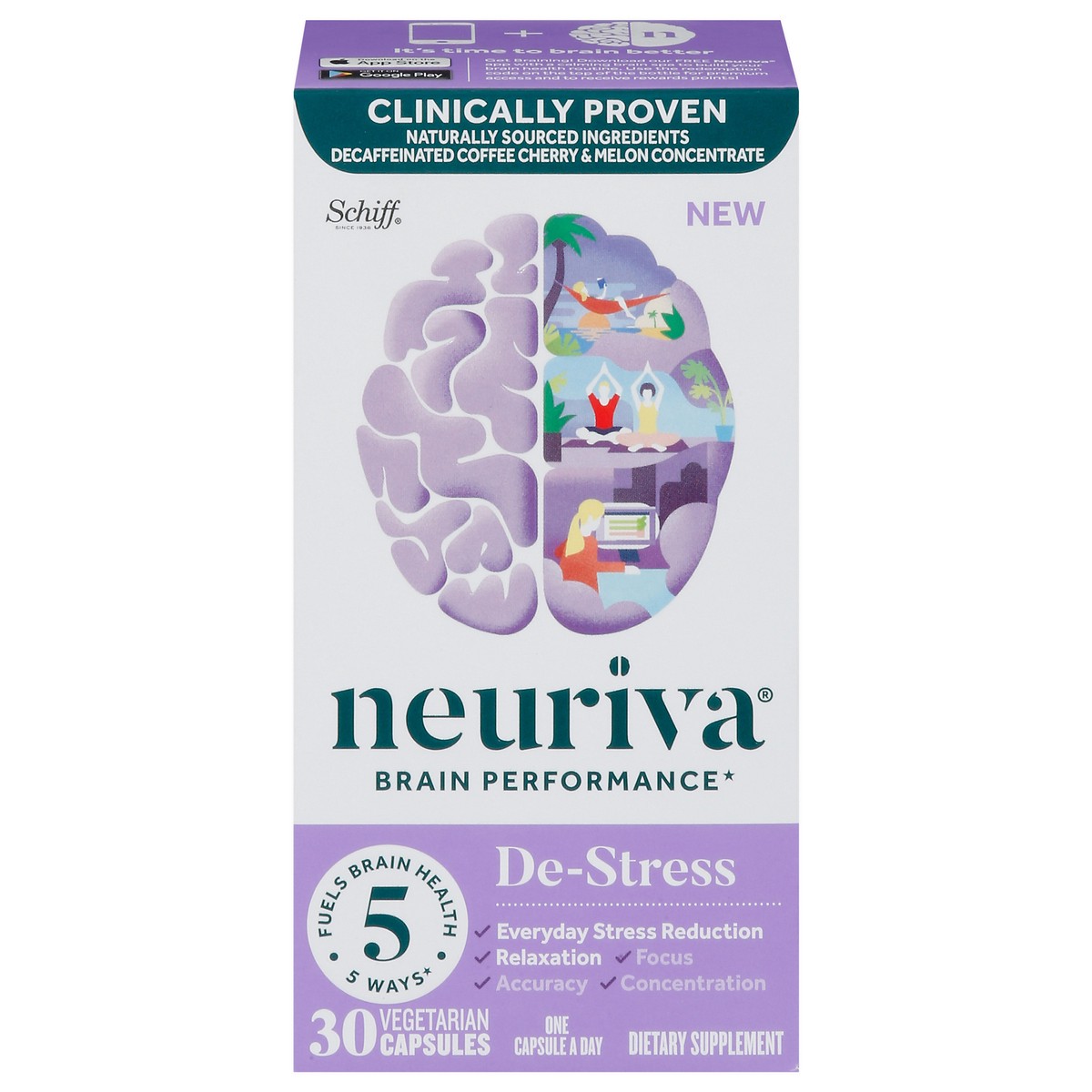 slide 1 of 1, Neuriva De-Stress Vegetarian Capsules, 30 ct