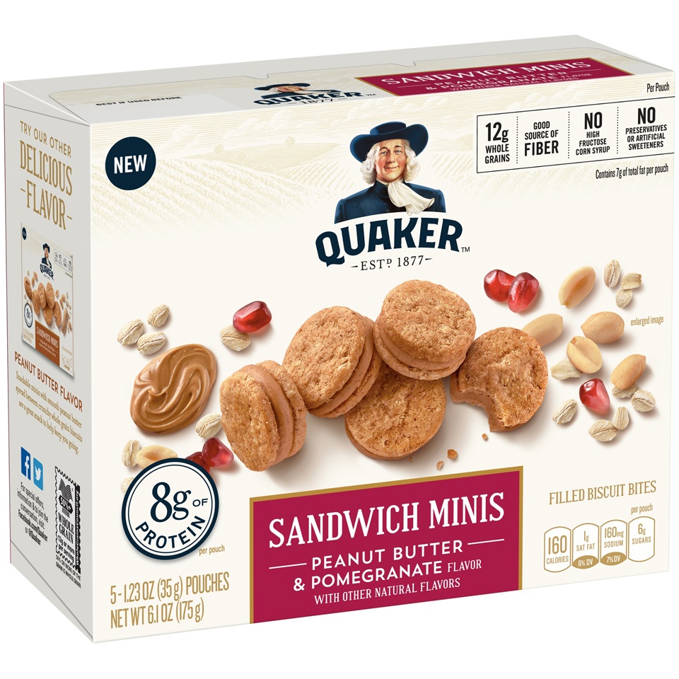 slide 2 of 4, Quaker Peanut Butter & Pomegranate Sandwich Minis, 5 ct; 1.23 oz