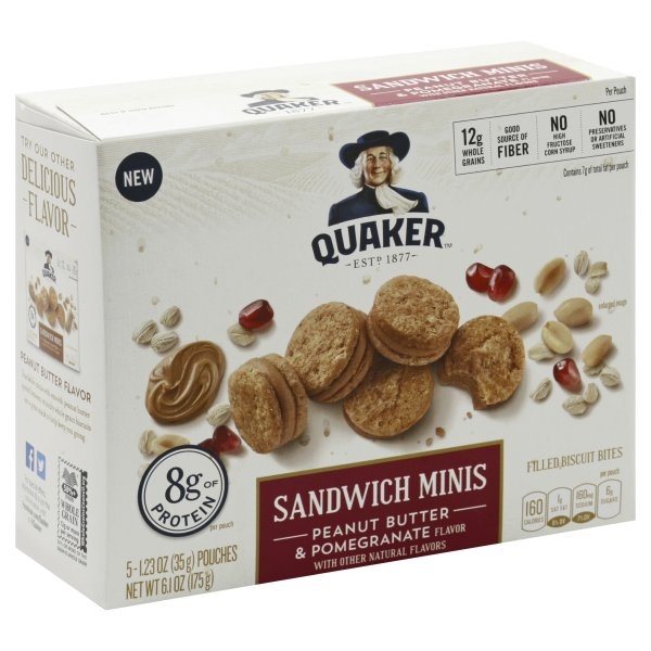 slide 1 of 4, Quaker Peanut Butter & Pomegranate Sandwich Minis, 5 ct; 1.23 oz