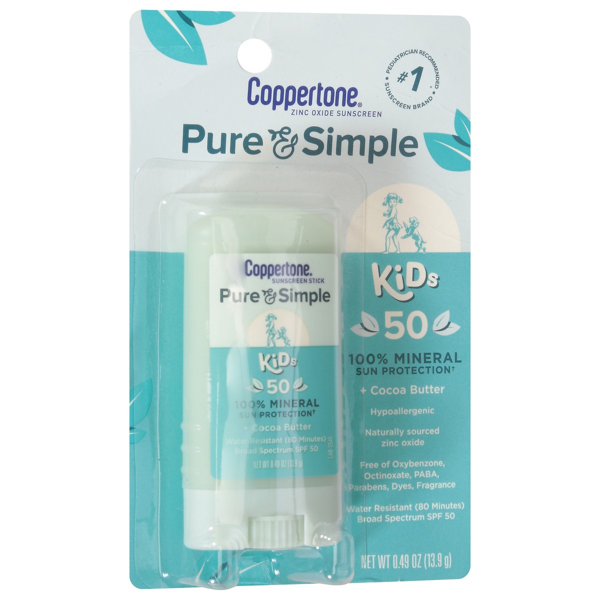 slide 6 of 9, Coppertone Pure & Simple Kids Sunscreen Stick, SPF 50 Mineral Active Sunscreen, 0.49 Oz (New UPC), 0.49 oz