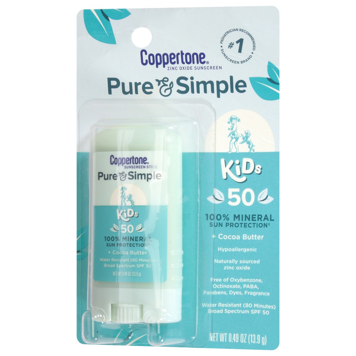 slide 3 of 9, Coppertone Pure & Simple Kids Sunscreen Stick, SPF 50 Mineral Active Sunscreen, 0.49 Oz (New UPC), 0.49 oz
