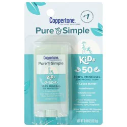Coppertone Pure & Simple Kids Sunscreen Stick SPF 50 Mineral Active Sunscreen, 0.49 oz