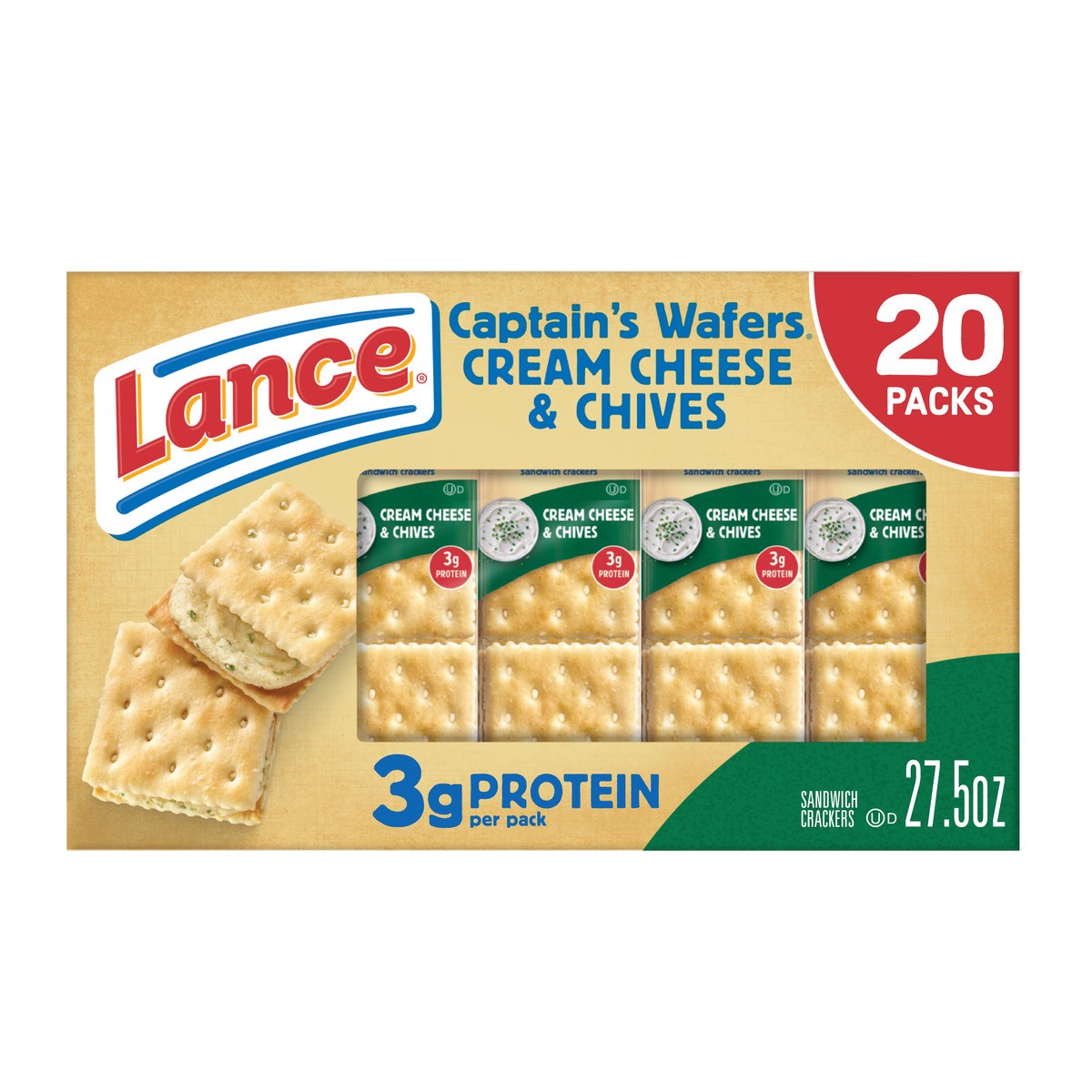 slide 1 of 10, Lance Captain's Wafers Cream Cheese and Chives Sandwich Crackers, 27.500 oz