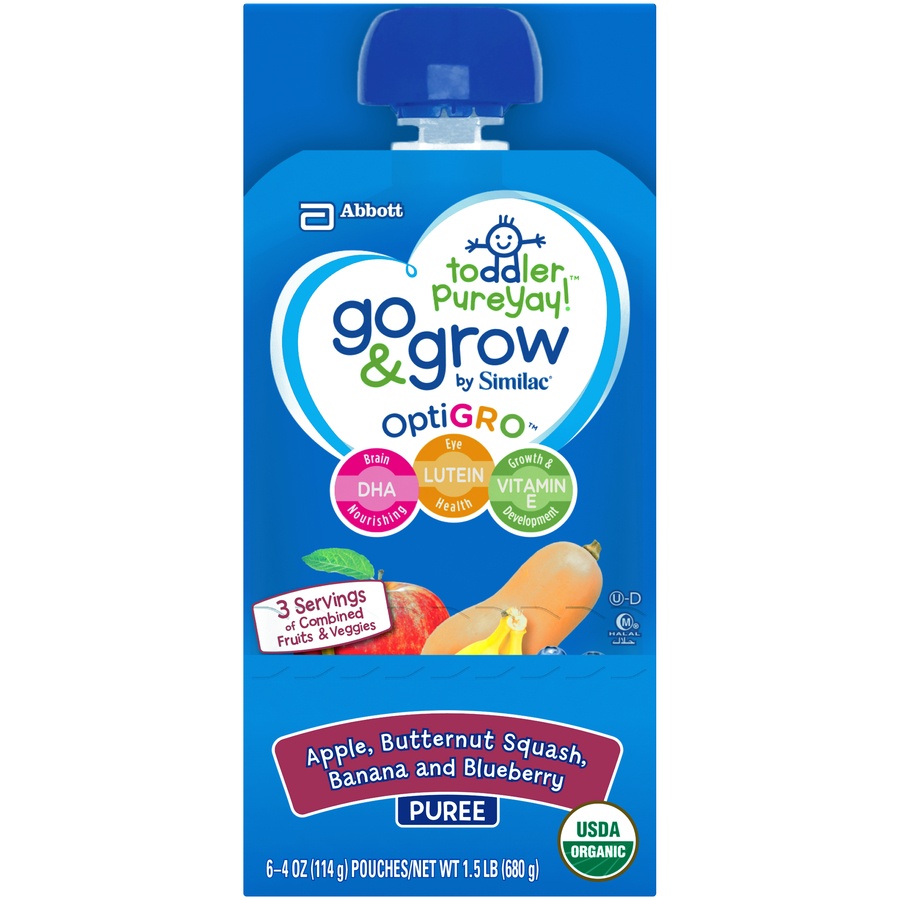 slide 1 of 3, Similac Go & Grow Apple Butternut Squash Banana Blueberry, 4 oz