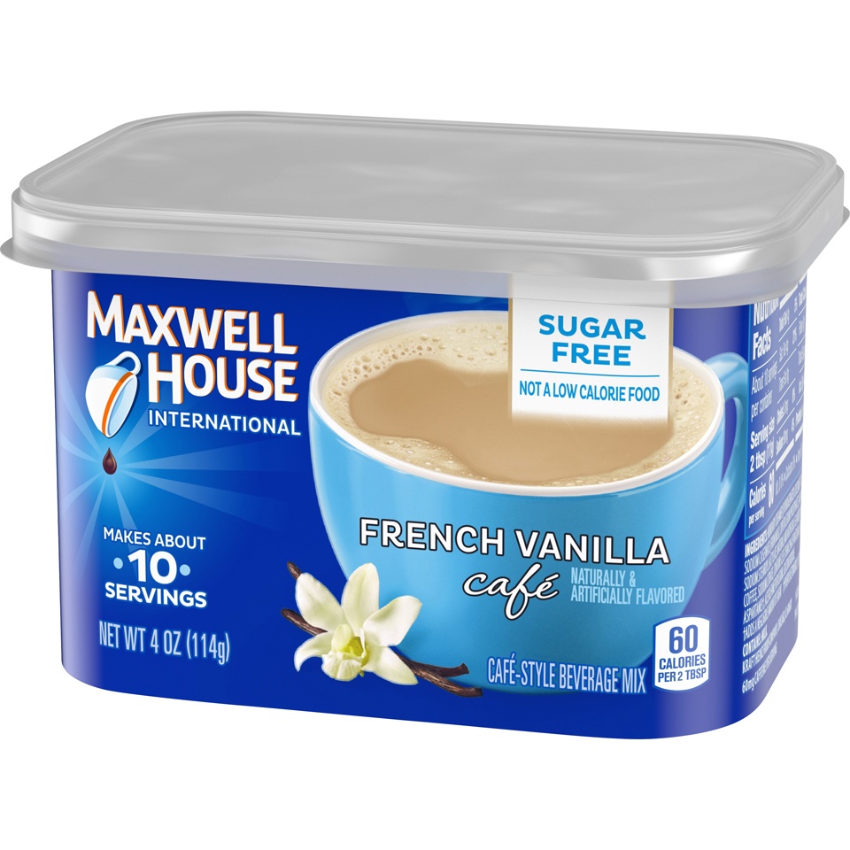 slide 2 of 8, Maxwell House International Sugar Free French Vanilla Cafe Instant Coffee, Caffeinated - 4 oz, 4 oz