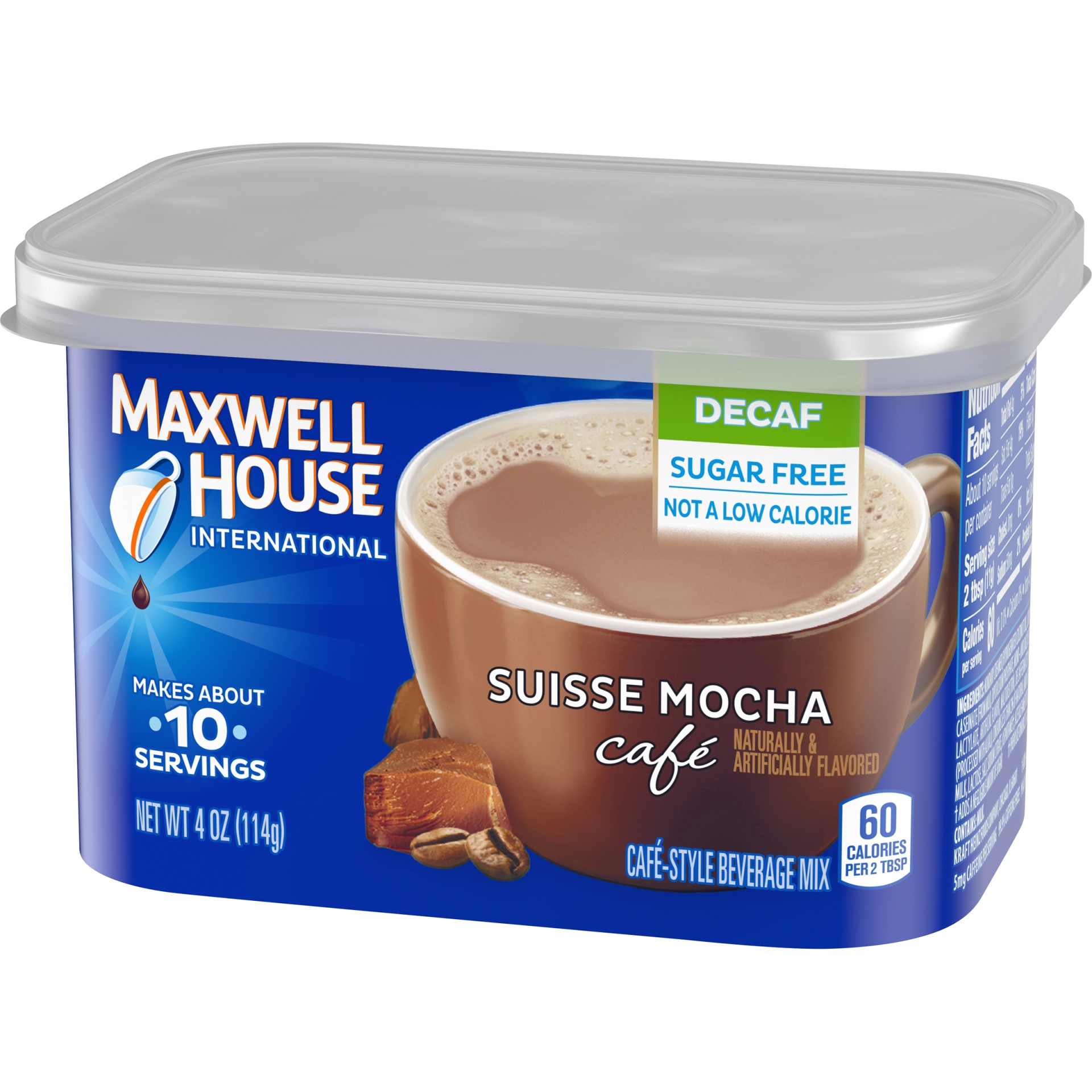 slide 4 of 6, Maxwell House International Suisse Mocha Café-Style Decaf Sugar Free Instant Coffee Beverage Mix - 4 oz, 4 oz