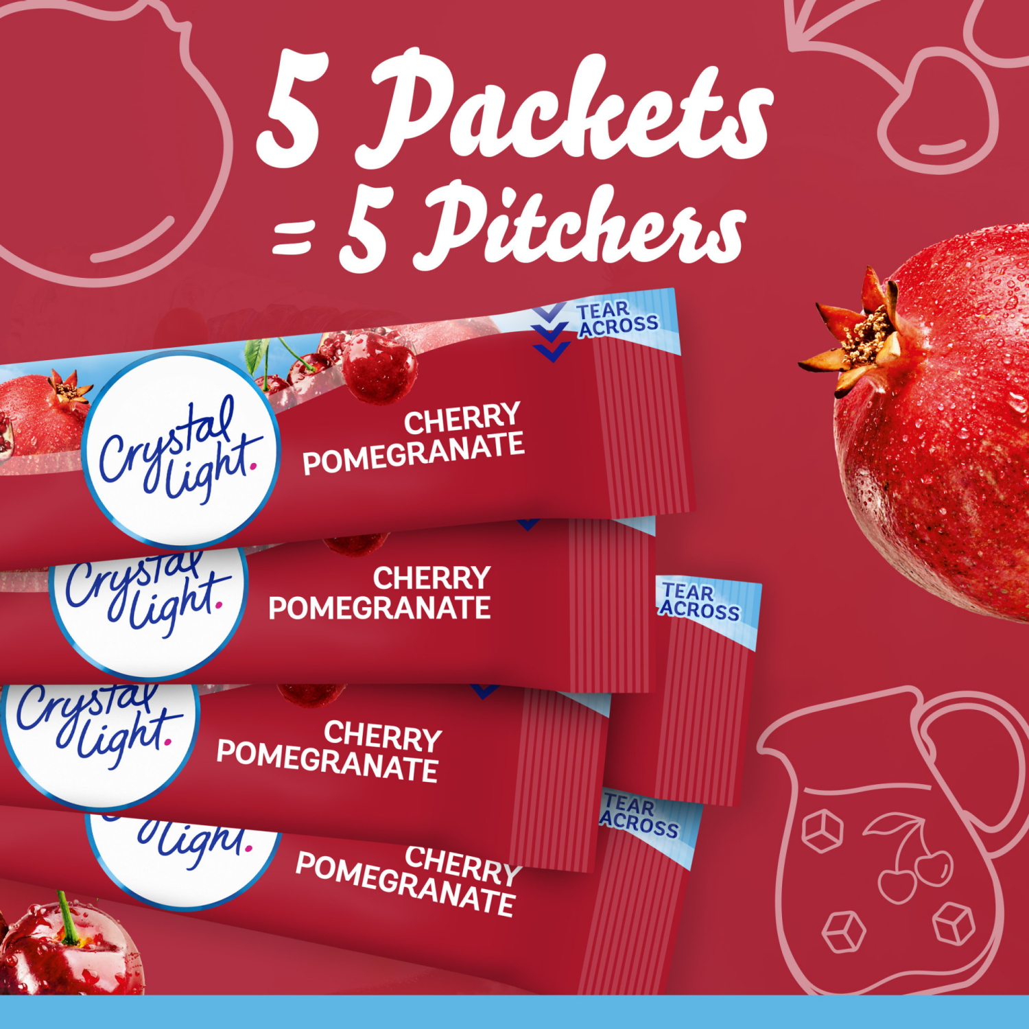 slide 5 of 5, Crystal Light 5 Pitcher Packets Cherry Pomegranate Drink Mix 5 Packets, 5 ct