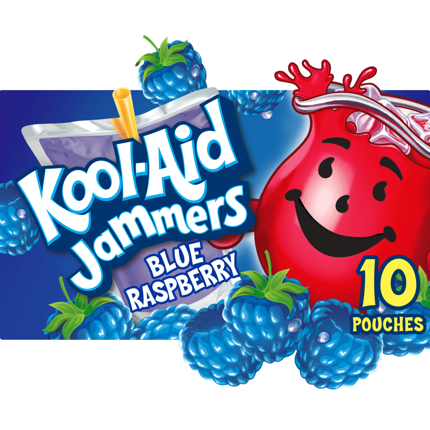 slide 1 of 8, Kool-Aid Jammers Blue Raspberry Flavored Drink, 10 ct Box, 6 fl oz Pouches, 10 ct